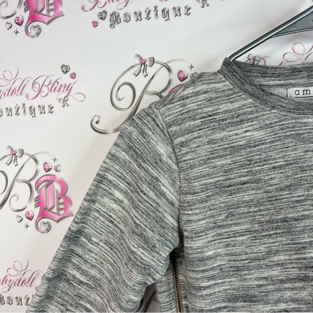 Amnesia sweater top double zippers zip up detail Heather Gray Crewneck Sweater - Picture 7 of 10